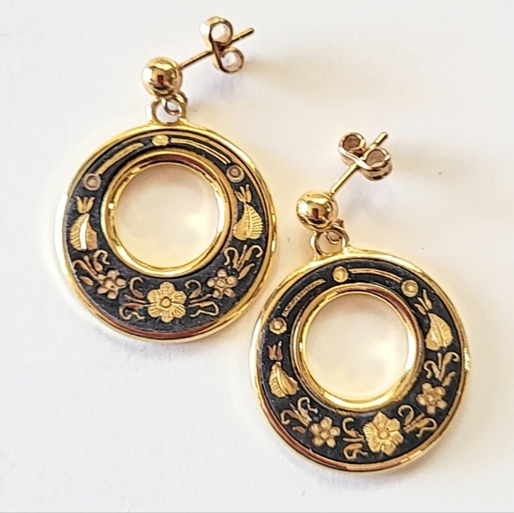 DAMASCENE HOOP EARRINGS - FOR PIERCED EARS - SIGNED GG - Picture 8 of 8